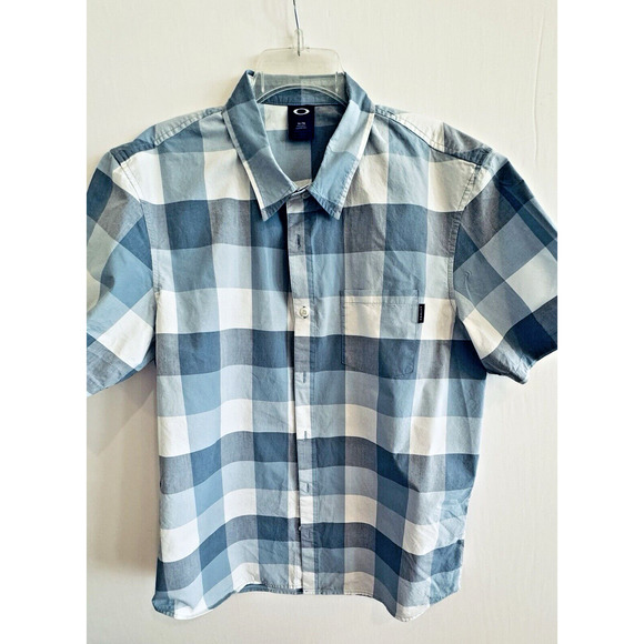 OAKLEY LIGHT BLUE/WHITE BUFFALO CHECK SHORT SLEEVE MEN'S SIZE XL - Picture 1 of 6